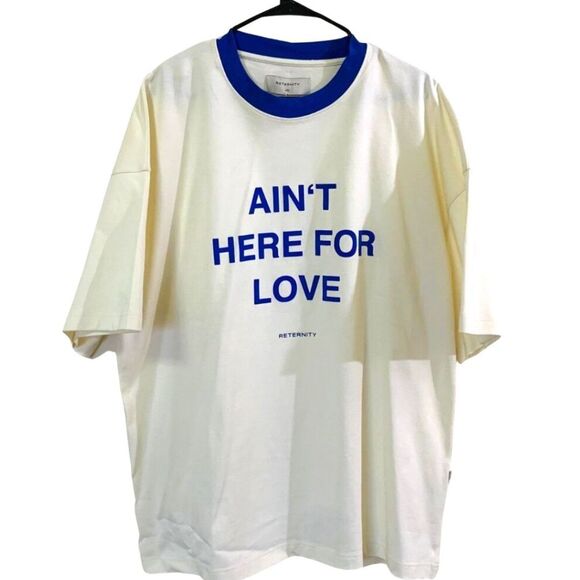 NWT RETERNITY Men’s XXL Oversized Streetwear Tee Cream and Blue Made in Europe - Picture 4 of 9